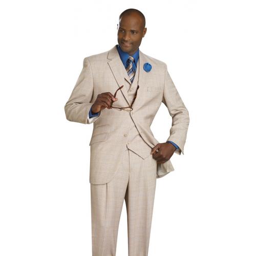 E. J. Samuel Cream Plaid Suit M2622
